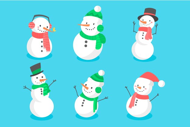 Colección de personajes de muñeco de nieve dibujados a mano