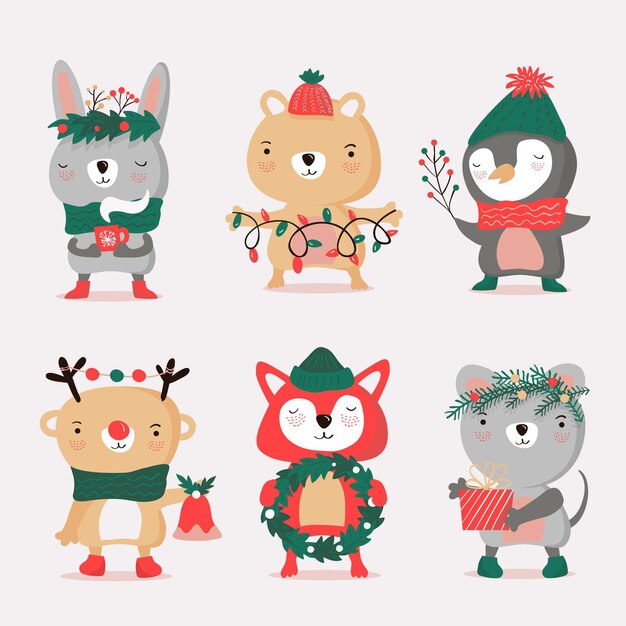 Colección de personajes de navidad dibujados a manocolección de personajes de navidad dibujados a mano