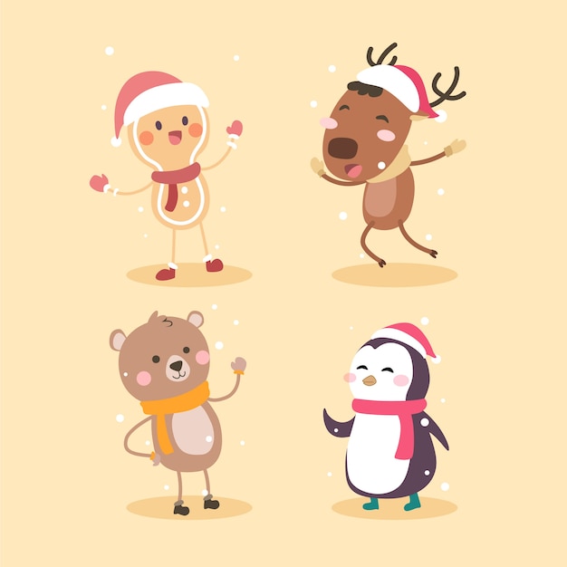 Colección de personajes de navidad de dibujos animados