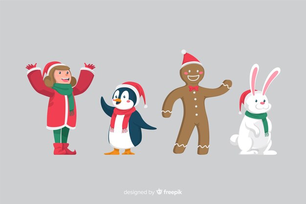 Colección de personajes de navidad de diseño plano