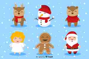 Vector gratuito colección de personajes de navidad de diseño plano