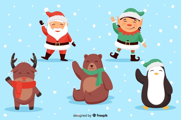 Colección de personajes de navidad de diseño plano