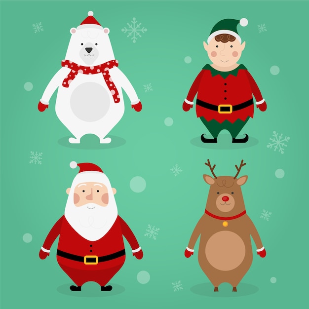 Vector gratuito colección de personajes de navidad de diseño plano