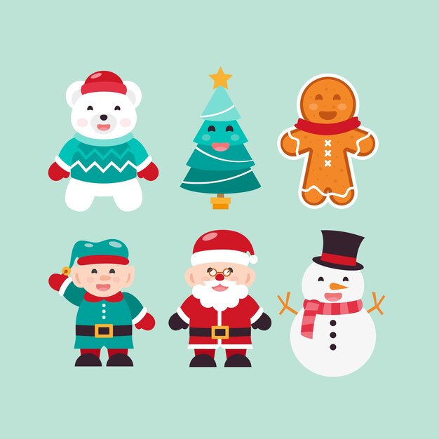 Colección de personajes de navidad de diseño plano
