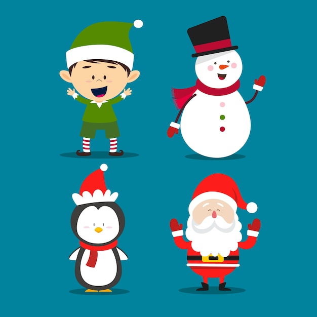 Colección de personajes de navidad de diseño plano