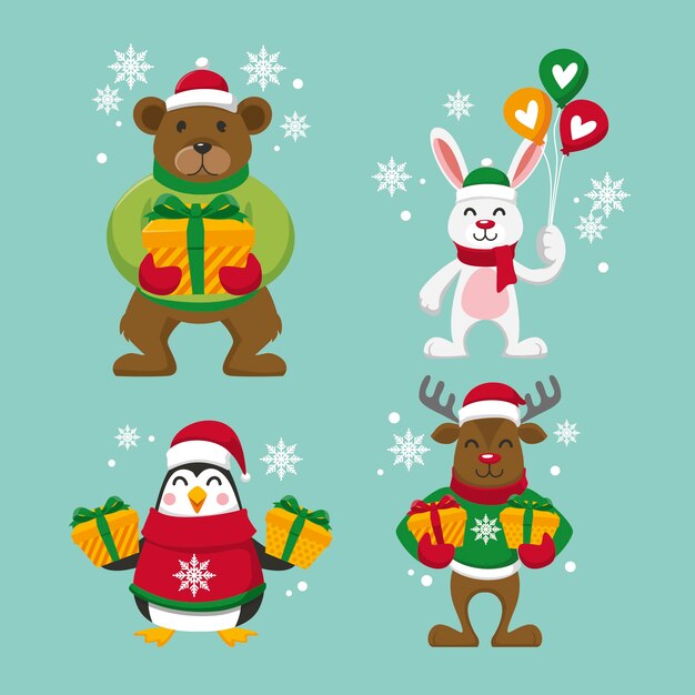 Colección de personajes de navidad de diseño plano