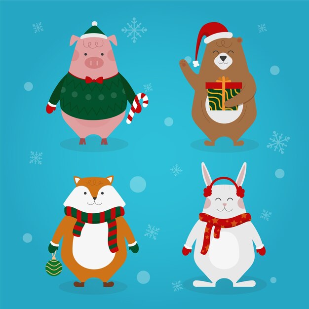 Colección de personajes de Navidad estilo de diseño plano