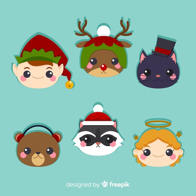 Vector gratuito colección personajes navidad monos