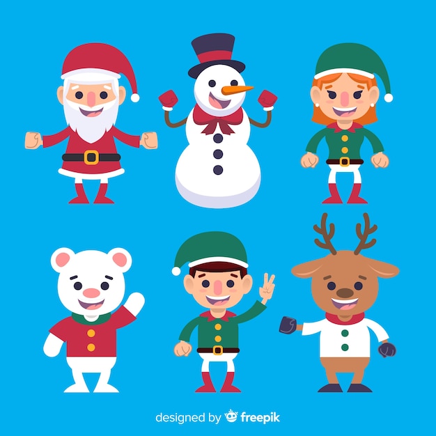 Colección personajes navidad saludando planos