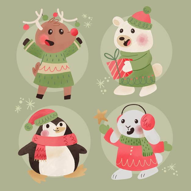 Colección personajes navideños en acuarela