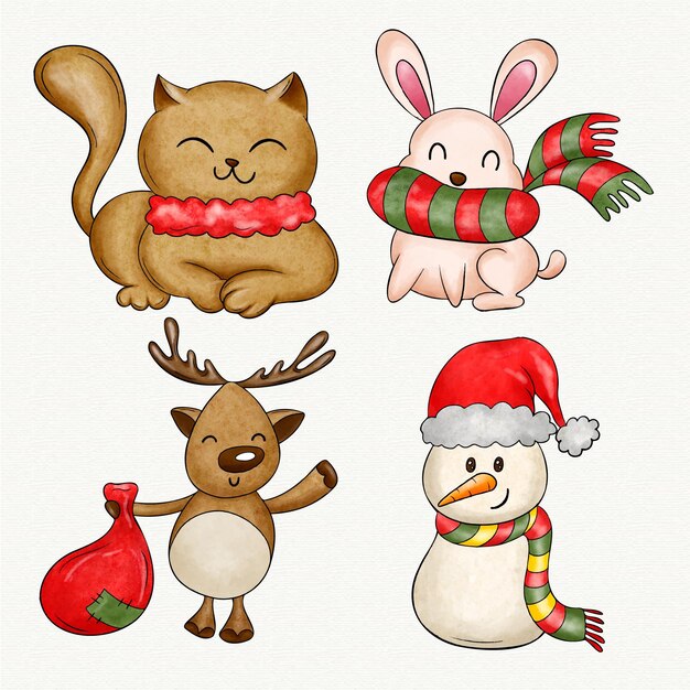 Colección personajes navideños en acuarela