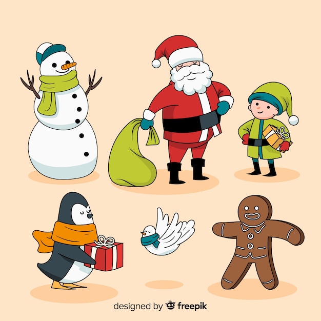 Vector gratuito colección de personajes navideños dibujados a mano