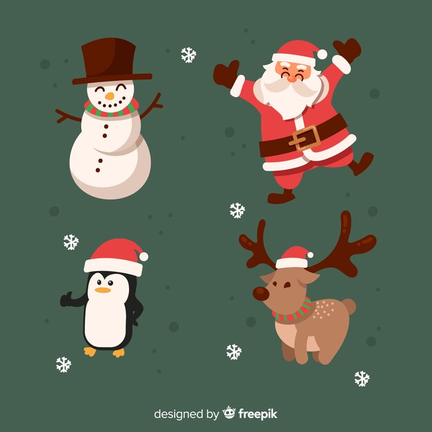 Colección de personajes navideños dibujados a mano