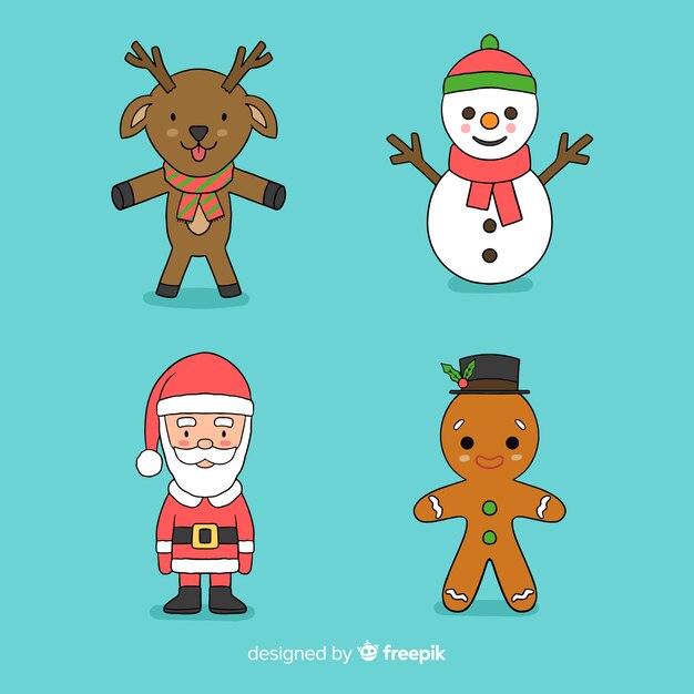 Colección de personajes navideños dibujados a mano
