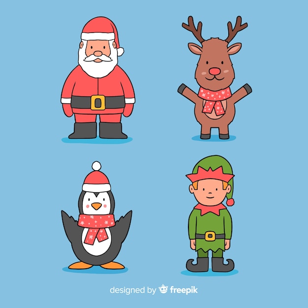 Colección personajes navideños dibujados a mano