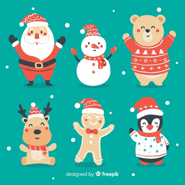 Colección de personajes navideños dibujados a mano