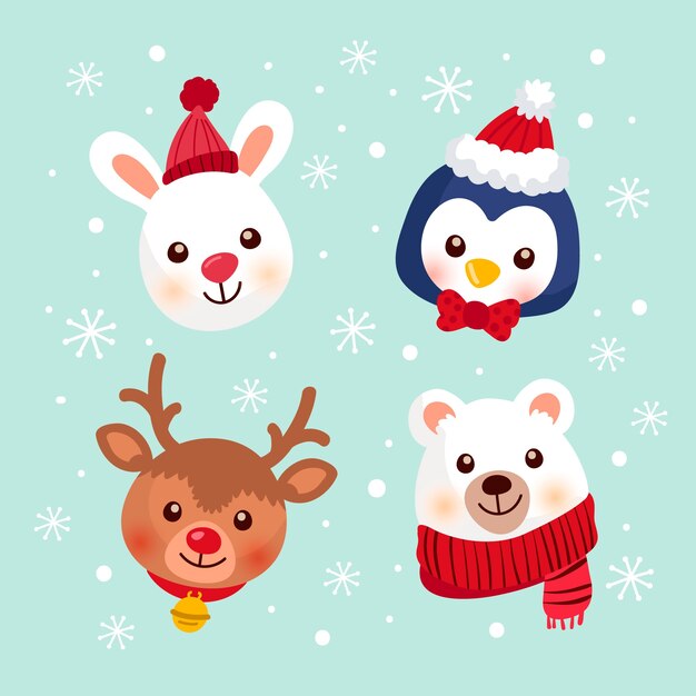 Colección de personajes navideños dibujados a mano
