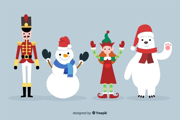 Colección de personajes navideños dibujados a mano