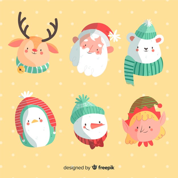 Colección de personajes navideños dibujados a mano