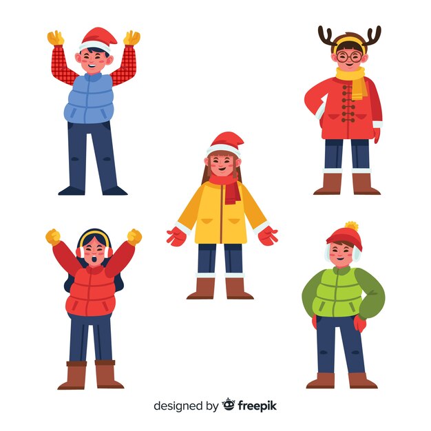 Colección de personajes navideños dibujados a mano