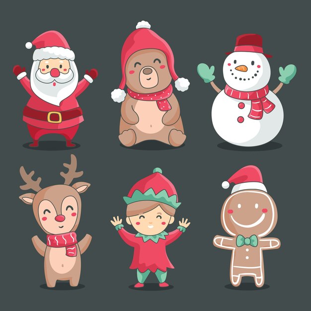 Colección personajes navideños dibujados a mano
