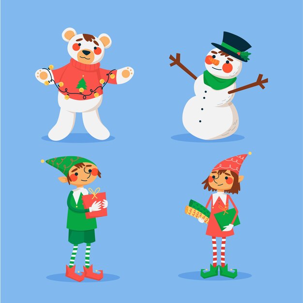 Colección de personajes navideños dibujados a mano