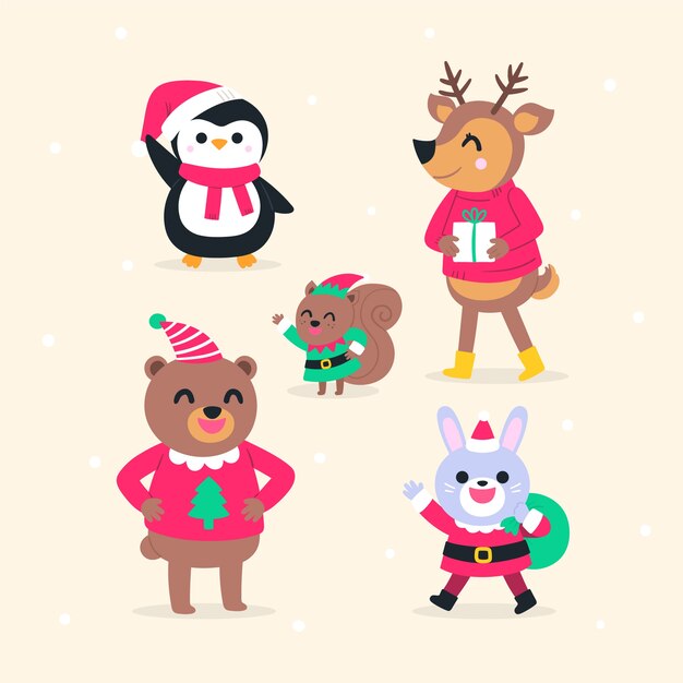 Colección de personajes navideños dibujados a mano