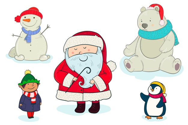 Colección personajes navideños dibujados a mano
