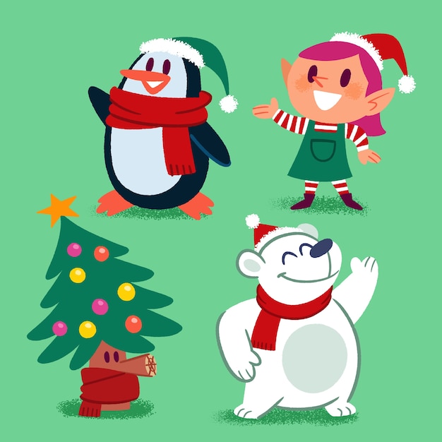 Vector gratuito colección de personajes navideños dibujados a mano