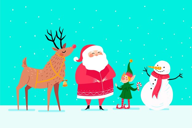 Colección de personajes navideños dibujados a mano