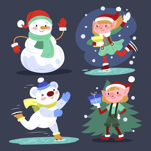 Vector gratuito colección personajes navideños dibujados a mano