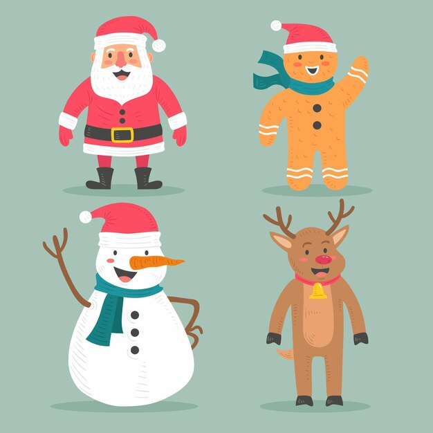 Colección personajes navideños dibujados a mano