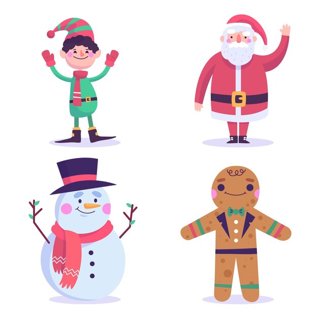 Colección personajes navideños dibujados a mano