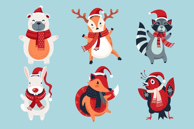 Colección de personajes navideños dibujados a mano