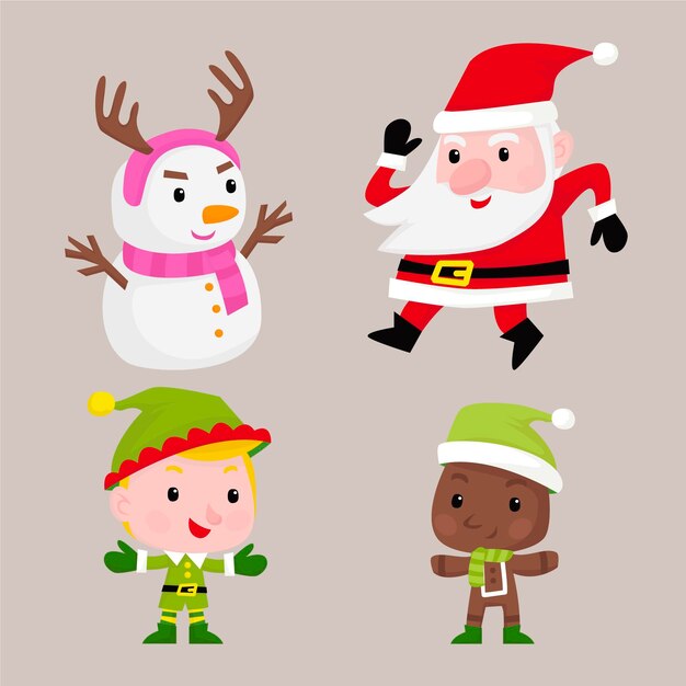 Colección personajes navideños dibujados a mano