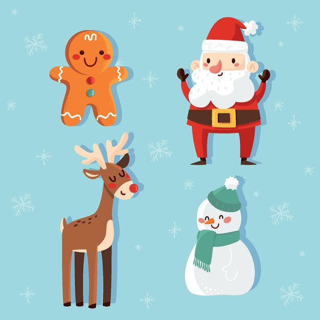 Colección personajes navideños dibujados a mano