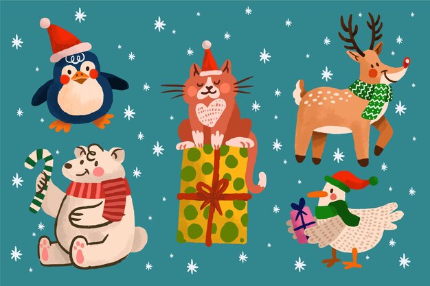 Colección personajes navideños dibujados a mano