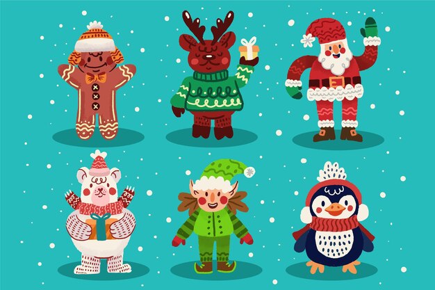 Colección personajes navideños dibujados a mano