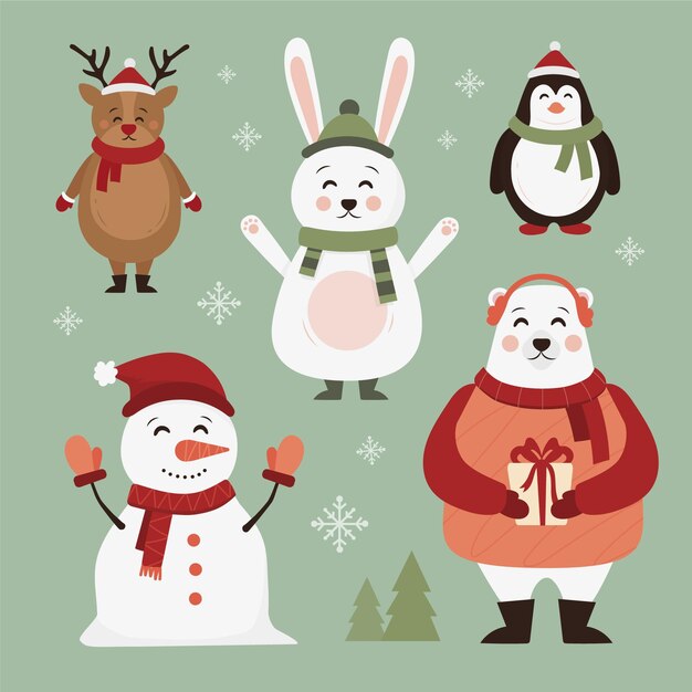 Colección personajes navideños dibujados a mano