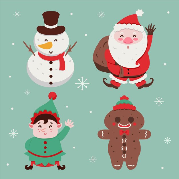 Colección personajes navideños dibujados a mano
