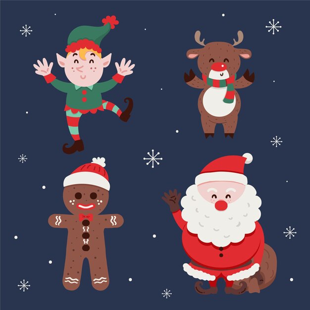 Colección personajes navideños dibujados a mano