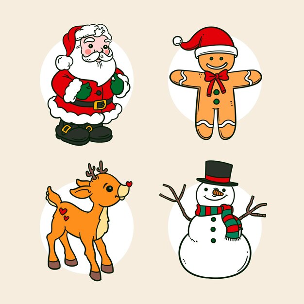 Colección personajes navideños dibujados a mano