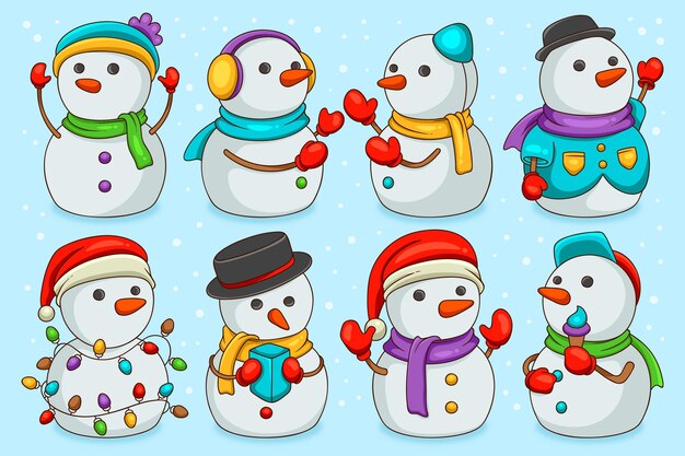 Colección de personajes navideños dibujados a mano