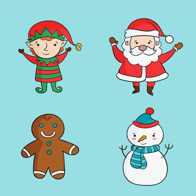 Colección personajes navideños dibujados a mano