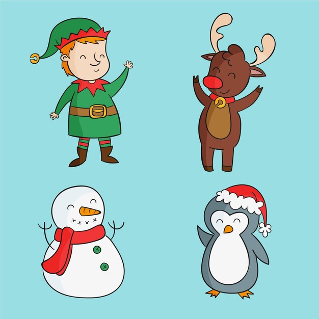 Colección personajes navideños dibujados a mano