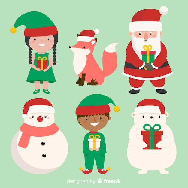 Vector gratuito colección de personajes navideños en diseño plano