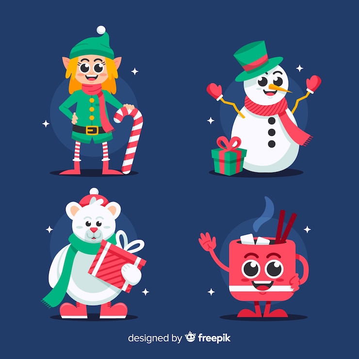 Vector gratuito colección de personajes navideños en diseño plano