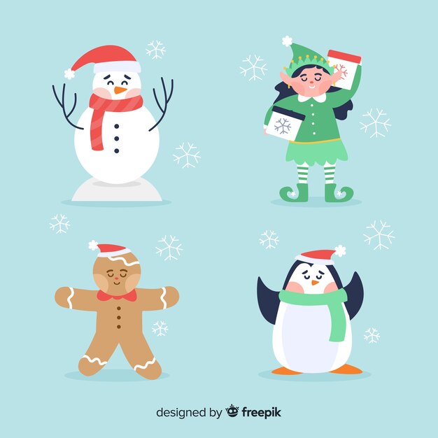 Colección personajes navideños en diseño plano