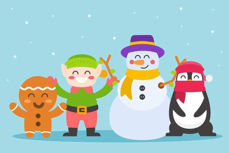 Vector gratuito colección de personajes navideños en diseño plano