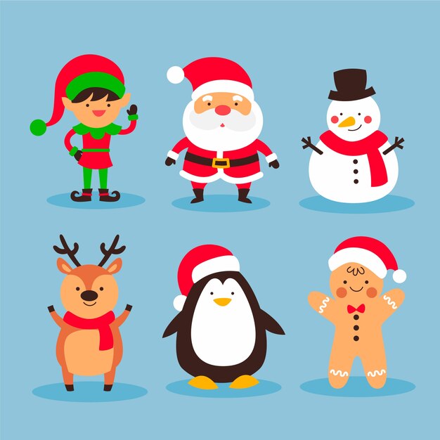 Colección de personajes navideños en diseño plano